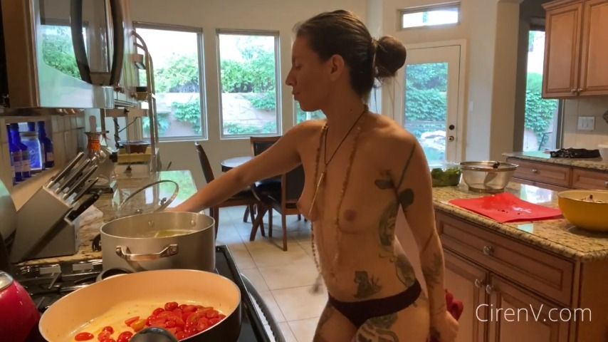 Sexy Wife Cooking Dinner Topless