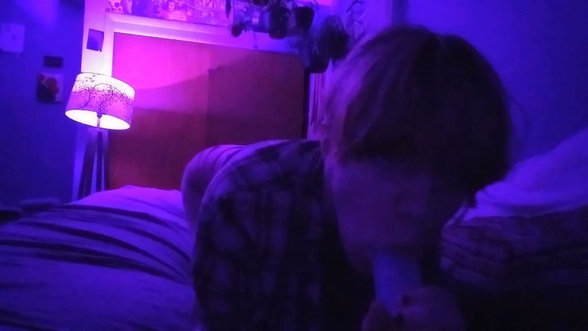 Cute tgirl sucks thick dildo pov