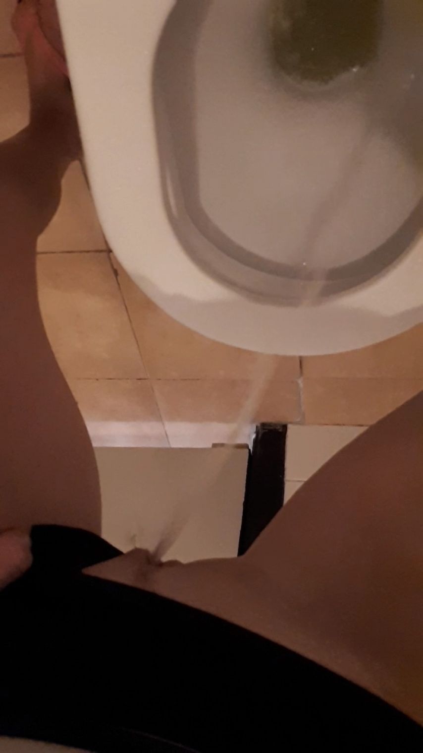 Pee desperation in public toilet fem POV