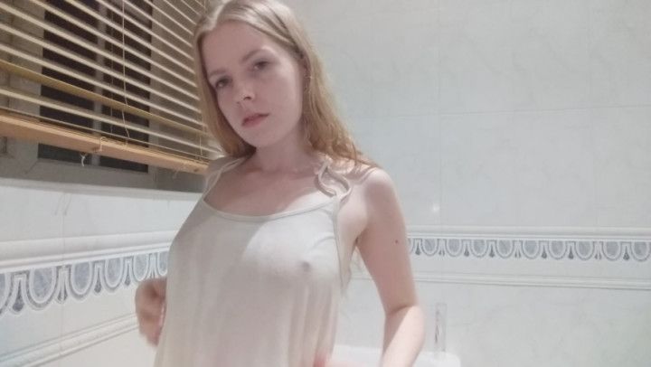 Drenched Teen Tits in White Tank Top