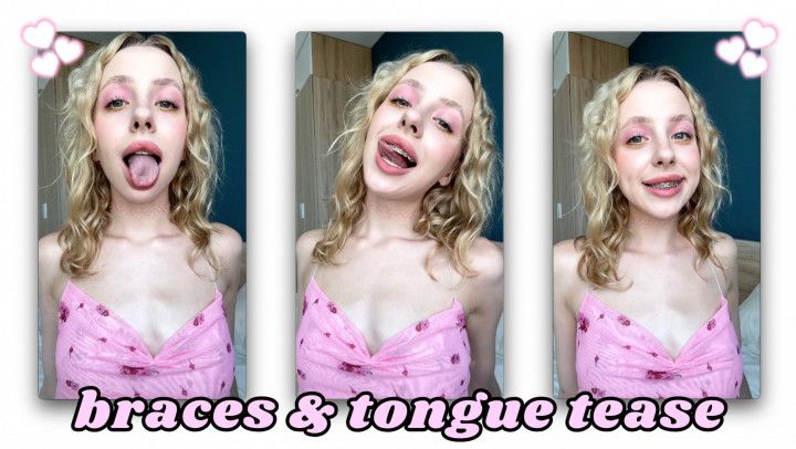 CURLY BLONDE TEASE YOU WITH BRACES &amp; TONGUE