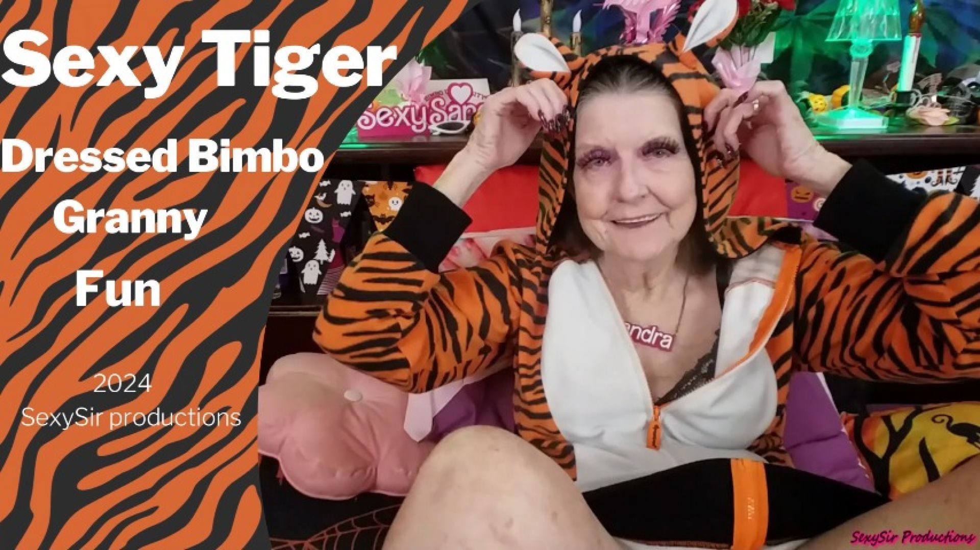 Sexy Tiger Dressed Bimbo Granny Fun