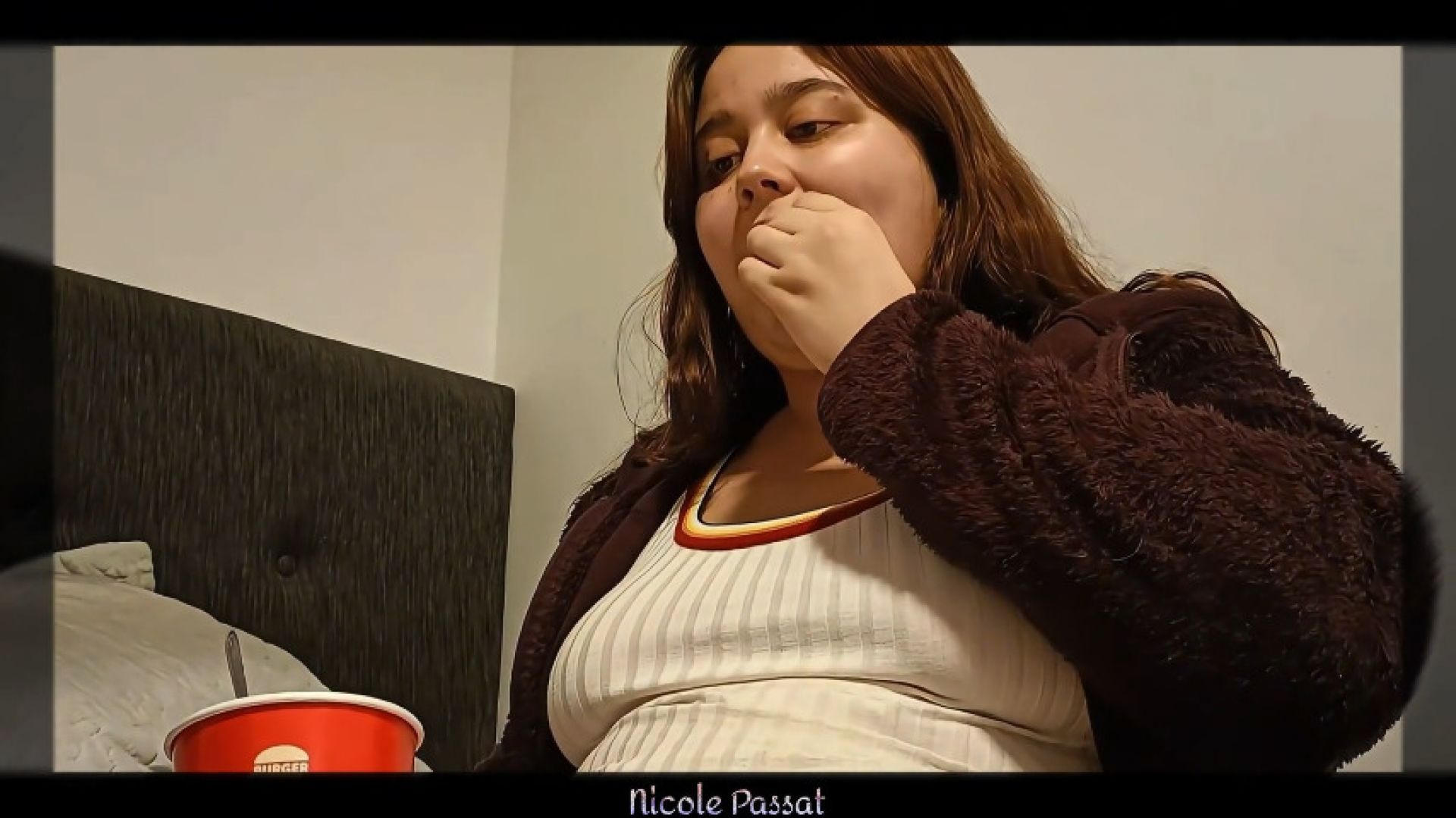 Chubby Woman Chugging Cream and Being Lazy