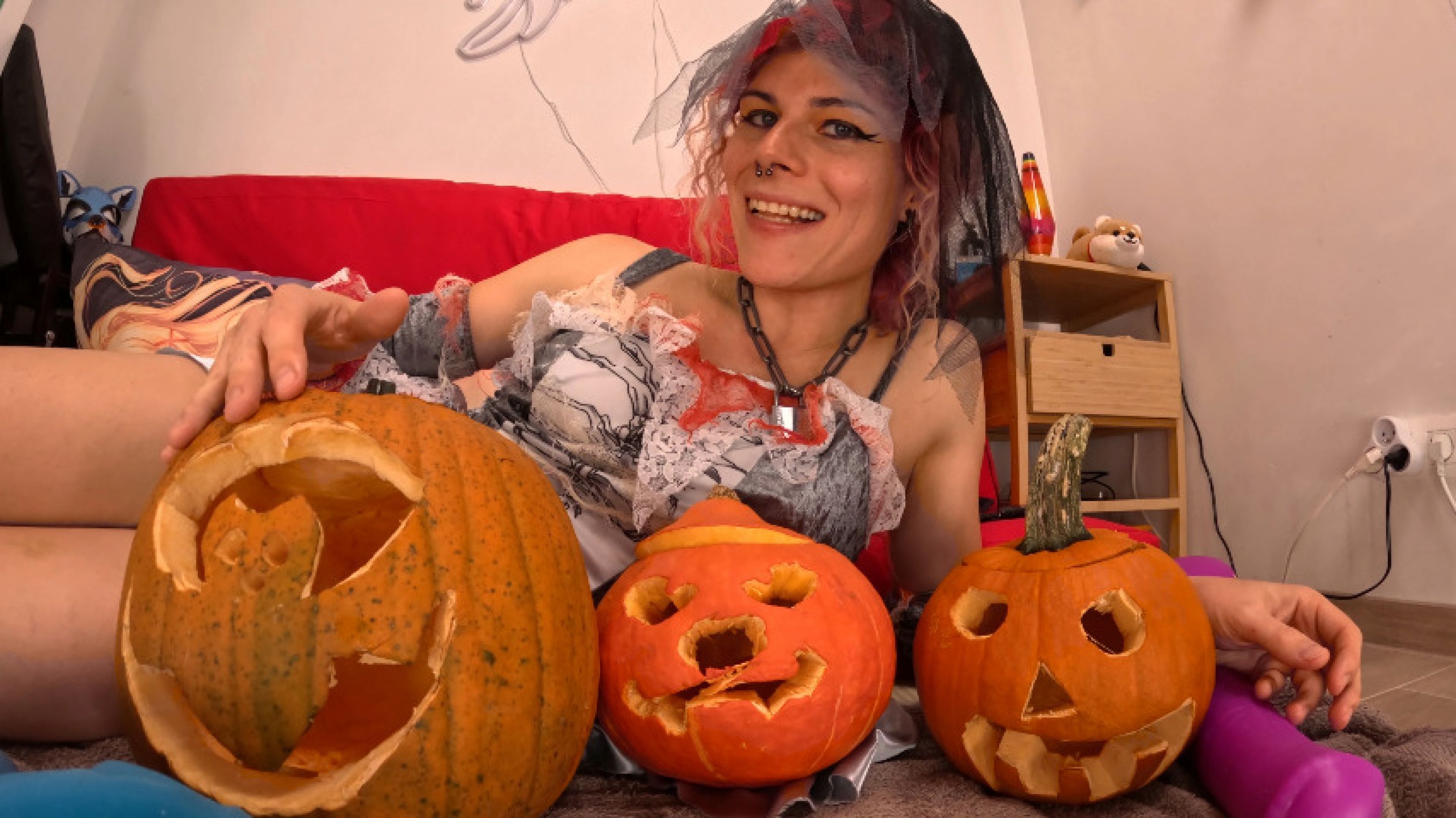 The Zombie Cheerleader and her haunted pumpkins