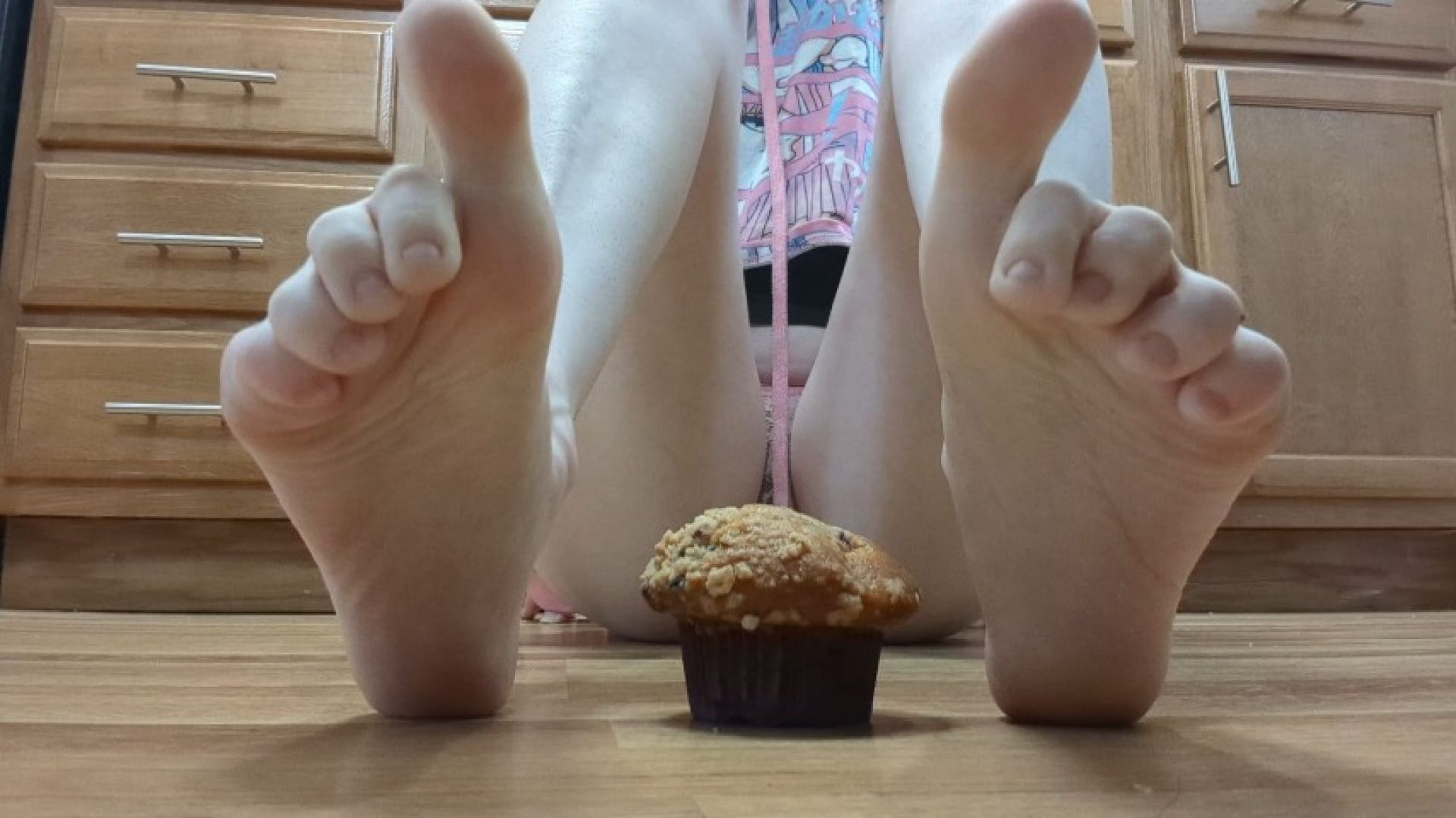 Barefoot Feet Crushing Muffin - loser Meal POV