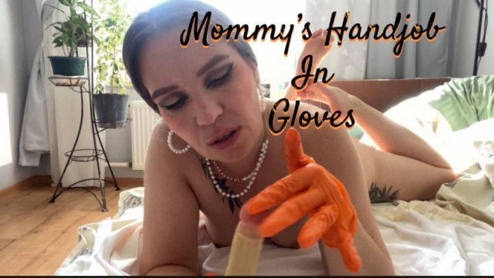 Handjob in gloves from mommy