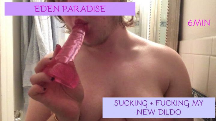 sucking and fucking my new dildo