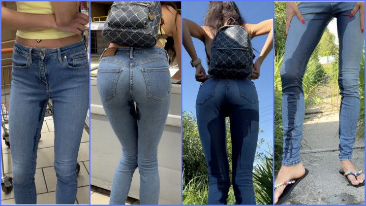 Wetting Jeans in Supermarket and on Street Public Pee