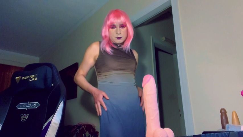 sissy fucked with a large plastic cock