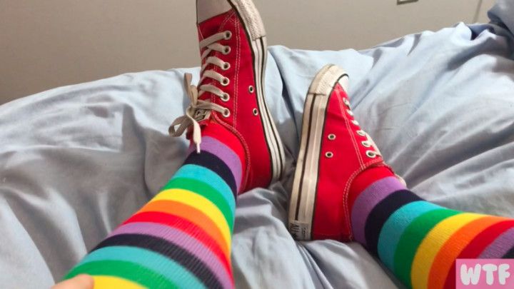 Rainbow Knee Socks Strip and Converse