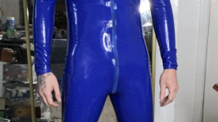 Blue latex catsuit