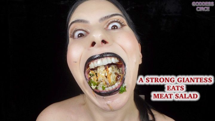 A STRONG GIANTESS EATS MEAT SALAD Video request