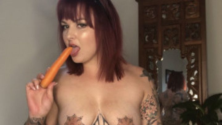 Bad bunny stuffs herself with carrots