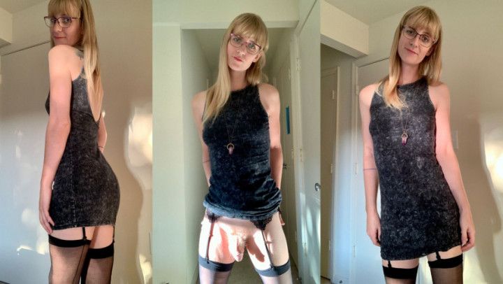 Hot Blonde TS whips it out of dress