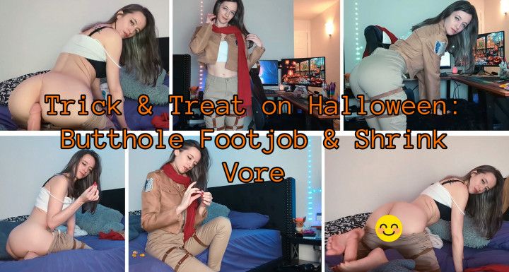 Trick &amp; Treat on Halloween: Butthole Footjob w/ Shrink Vore