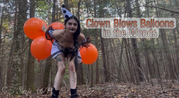 Clown Blows Balloons in the Woods