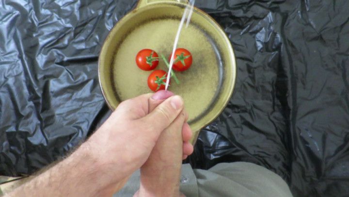 jerking off on 3 cherry tomatoes