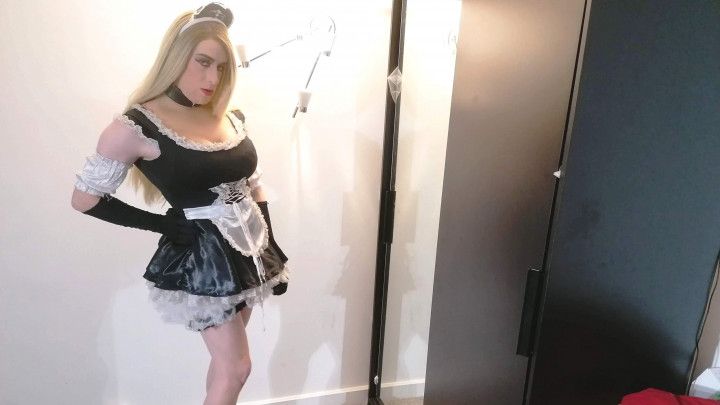 Horny maid playing in chastity for you