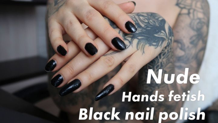 Hands fetish black nails cream massage