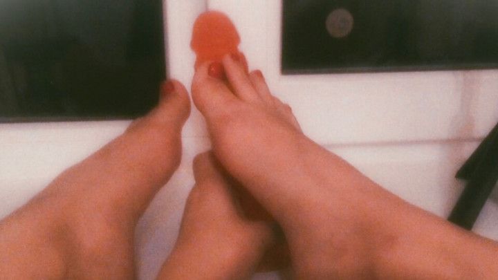 Footjob/big red dildo