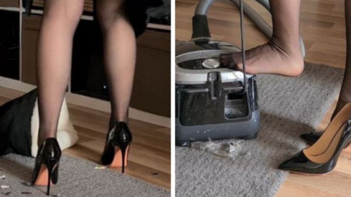 After Party Cleaning Up and vacuuming #stockings #heels