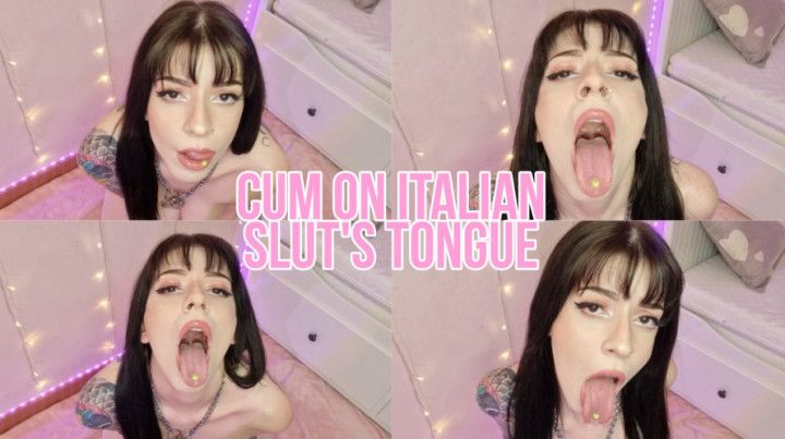 Cum on italian slut's tongue