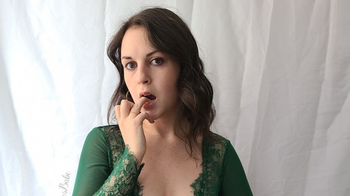 Using vibrator in green lingerie