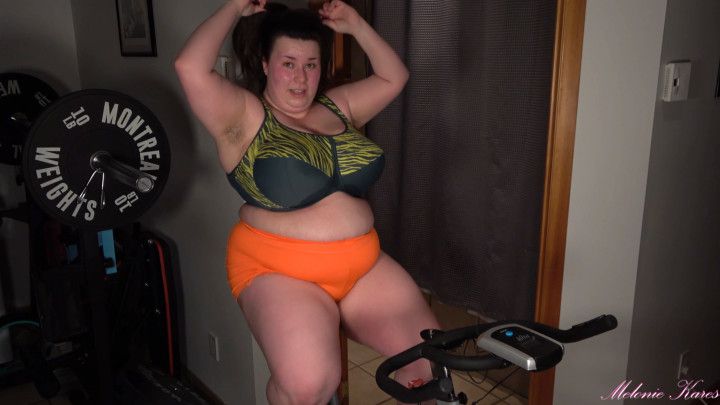 Busty Sweaty BBW Rides Exercise Bike