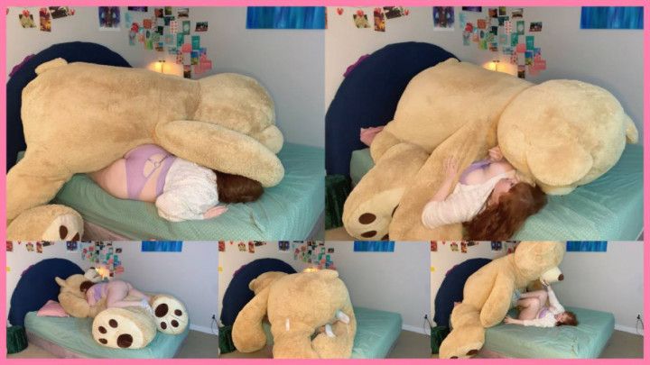 Daddys Girl Struggling and Trapped Under Huge Teddy Bear