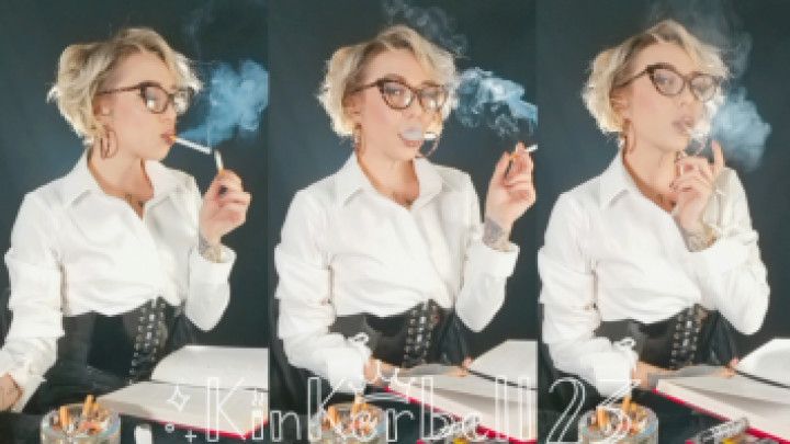 Chainsmoking librarian in glasses