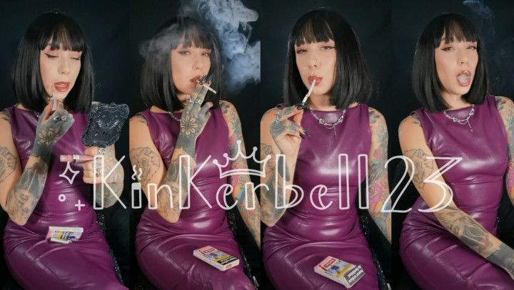 Chain-smoking wearing Leather dress