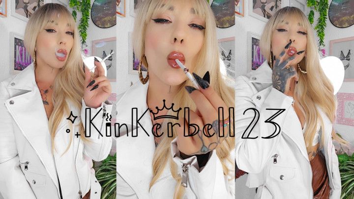 Chainsmoking wearing White Leather &amp; PVC skirt