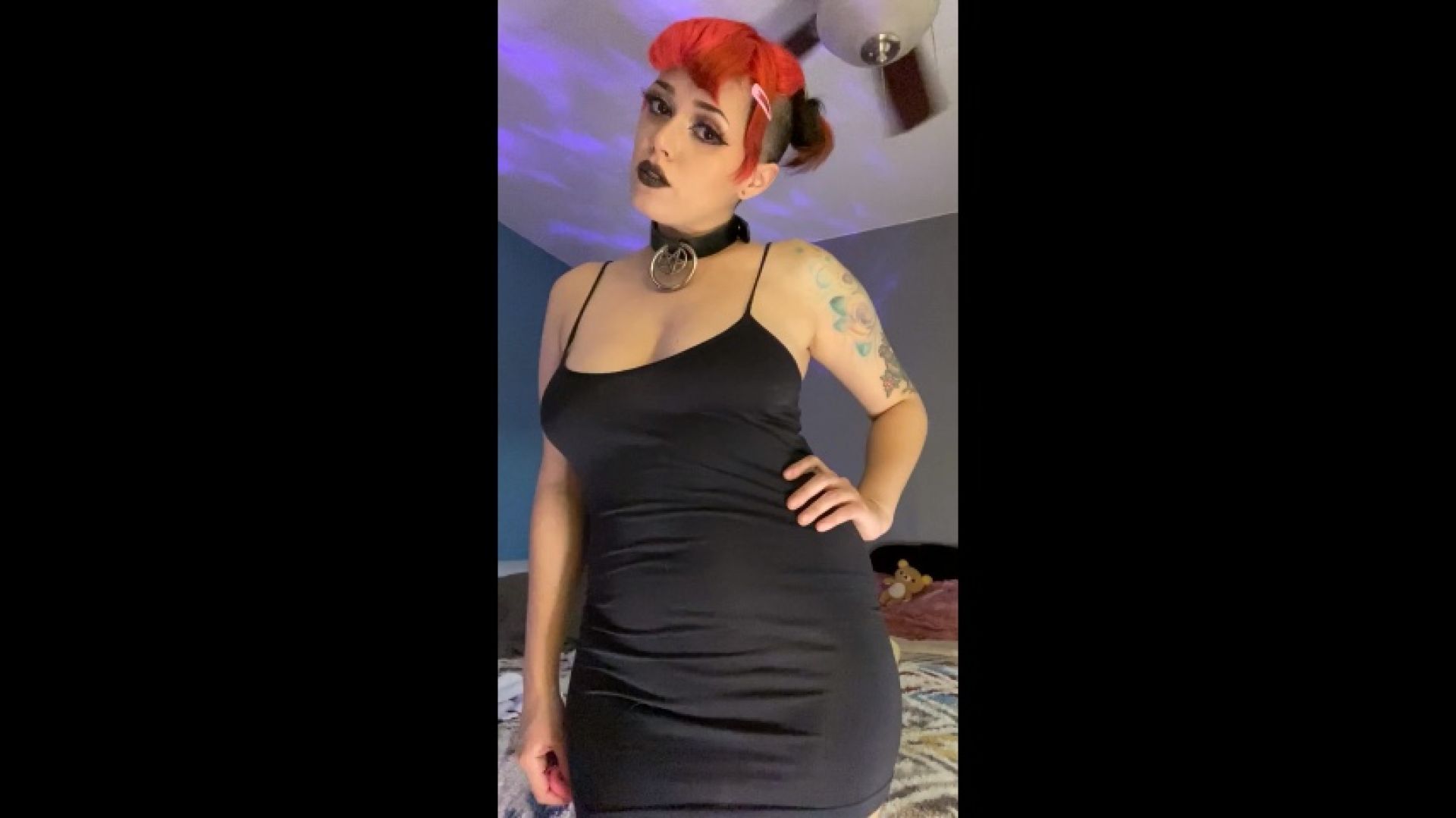 Goth Girl Next Door Teases you and Strips In Front of you