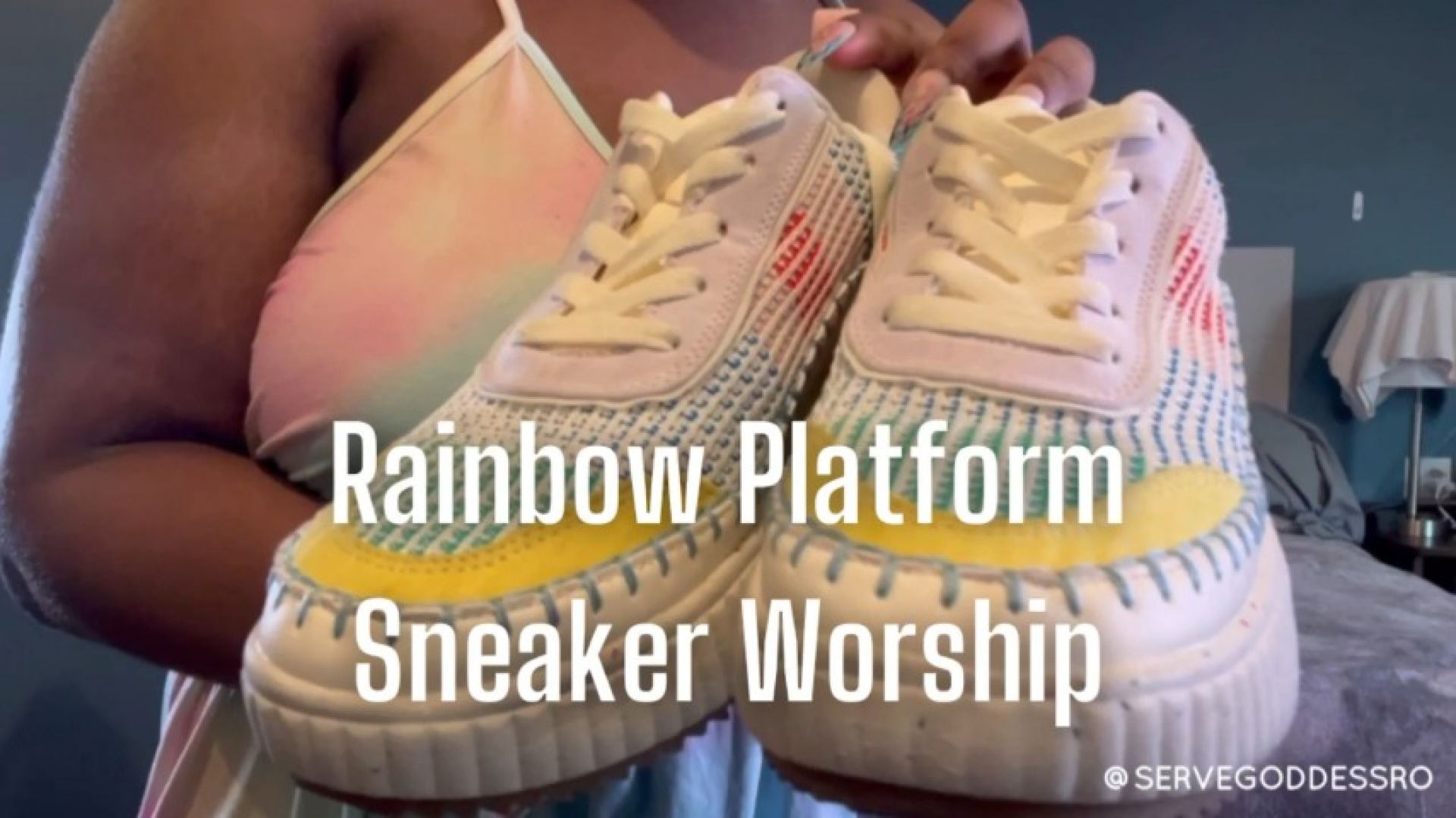 Rainbow Platform Sneaker Worship - Royal Ro ebony feet