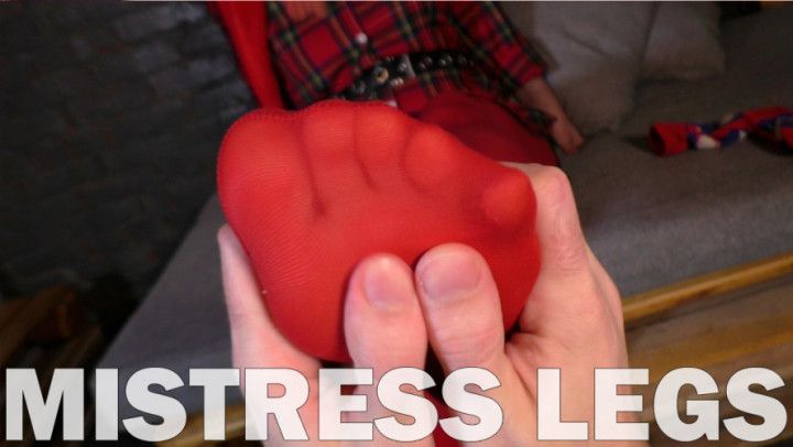 POV Nylon Feet Massage In Red Pantyhose