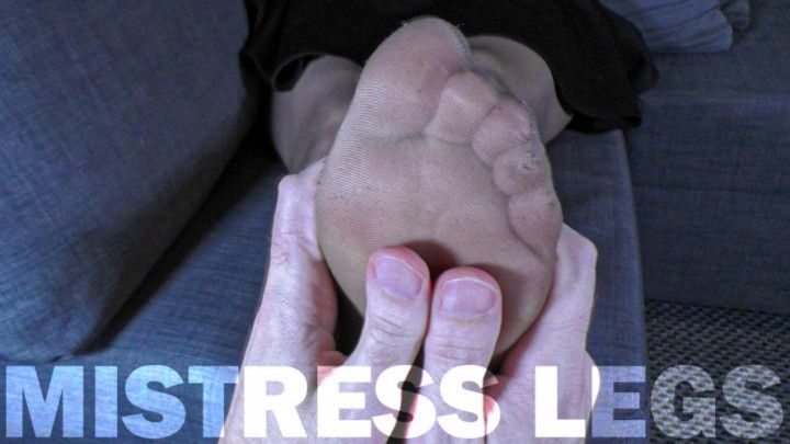 POV Gently Nylon Foot Massage Of Beautiful Mistress Legs