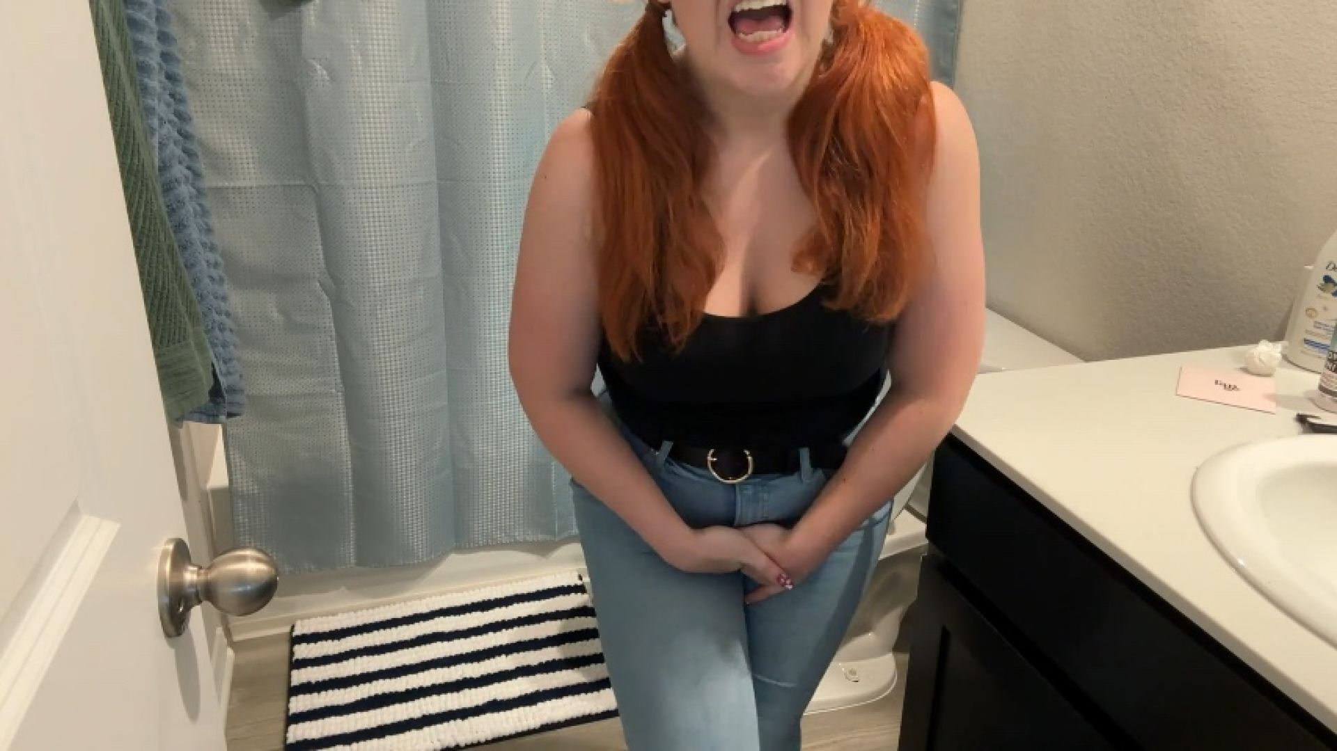 Jeans Pee Desperation and Toilet Release