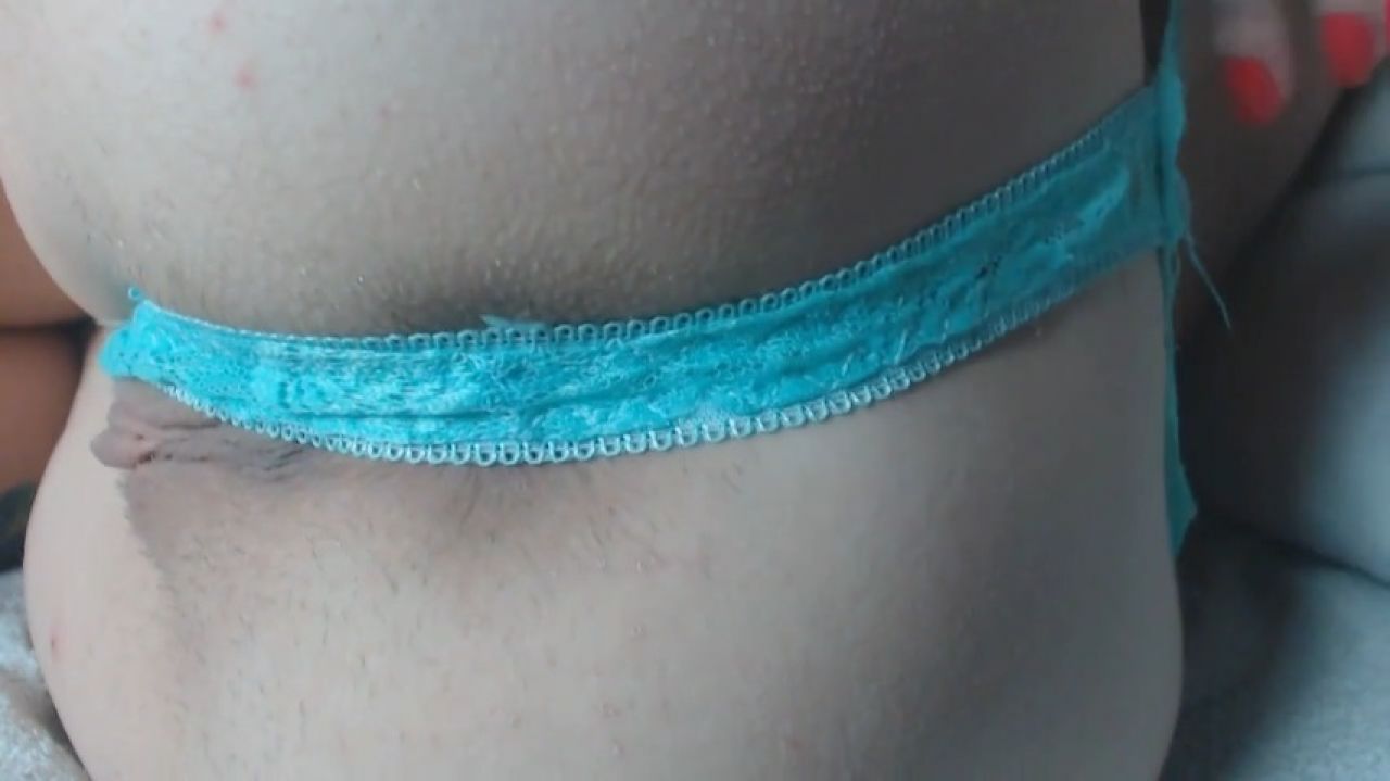 Playing with my cute shaved holes under blue panties