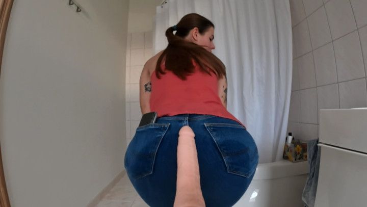 Dark blue jeans massive wetting Assjob