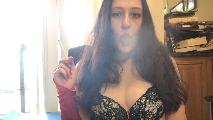 Goddess Smoking in Red Silk Gloves