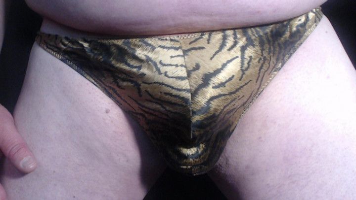 Sam at Night in his Silk printed Thongs