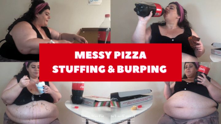 Messy pizza stuffing and burping