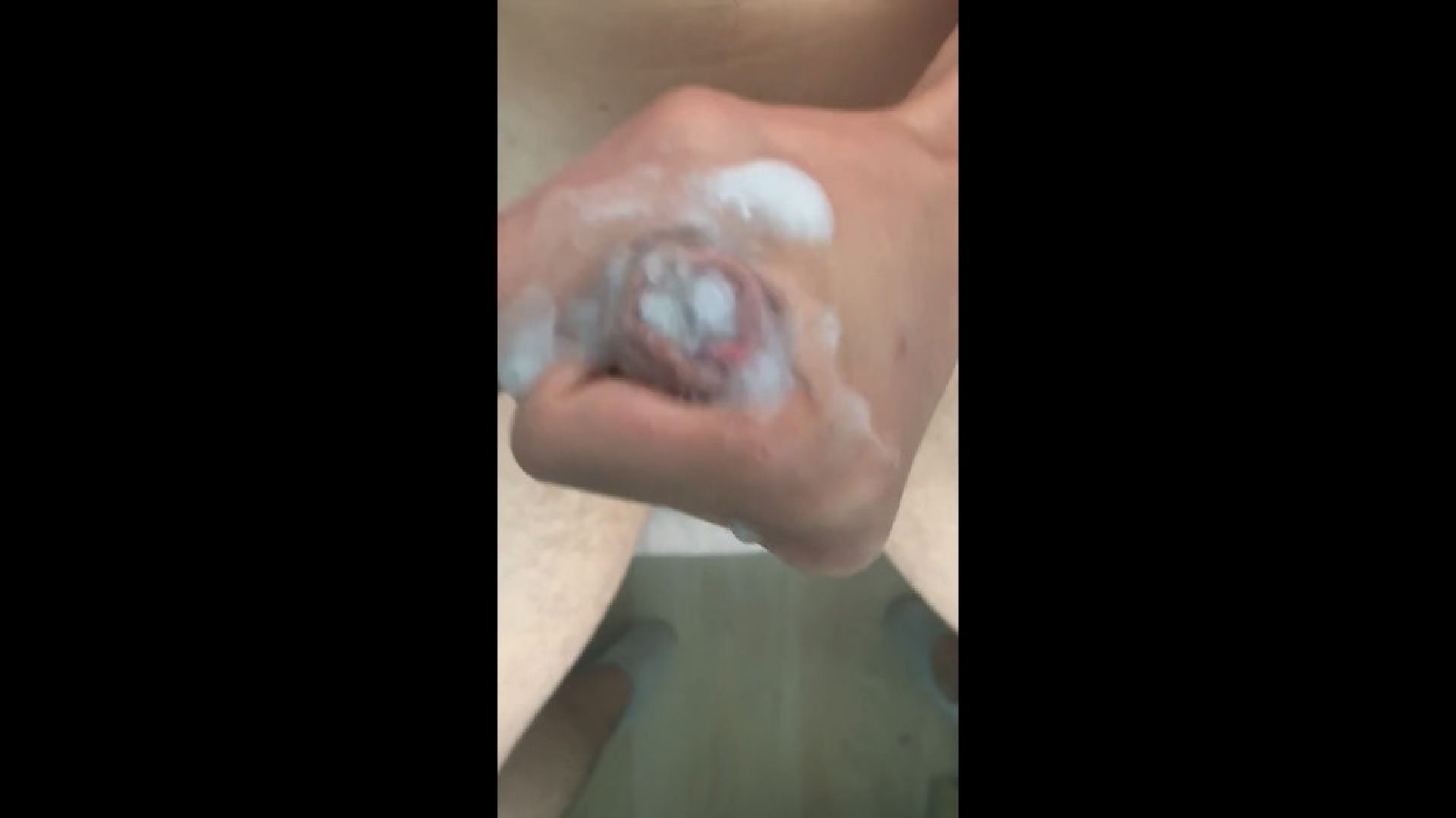 Close up on my teen hard cock with loads of sperm