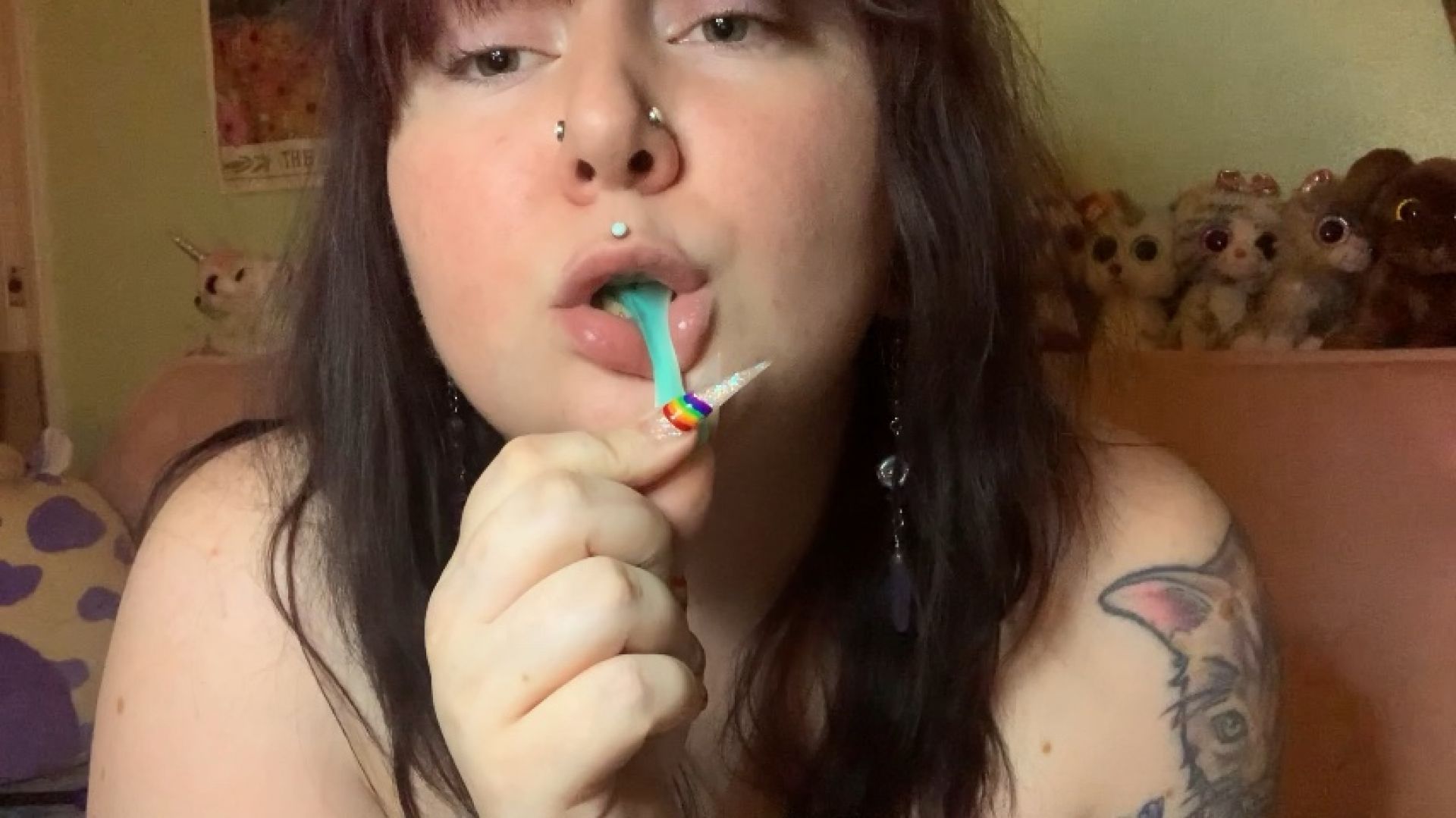 Sarena Eats Gummy Sharks While Topless