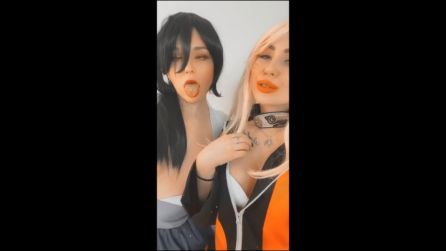 Naruto girls ahegao and fucking a big strapon