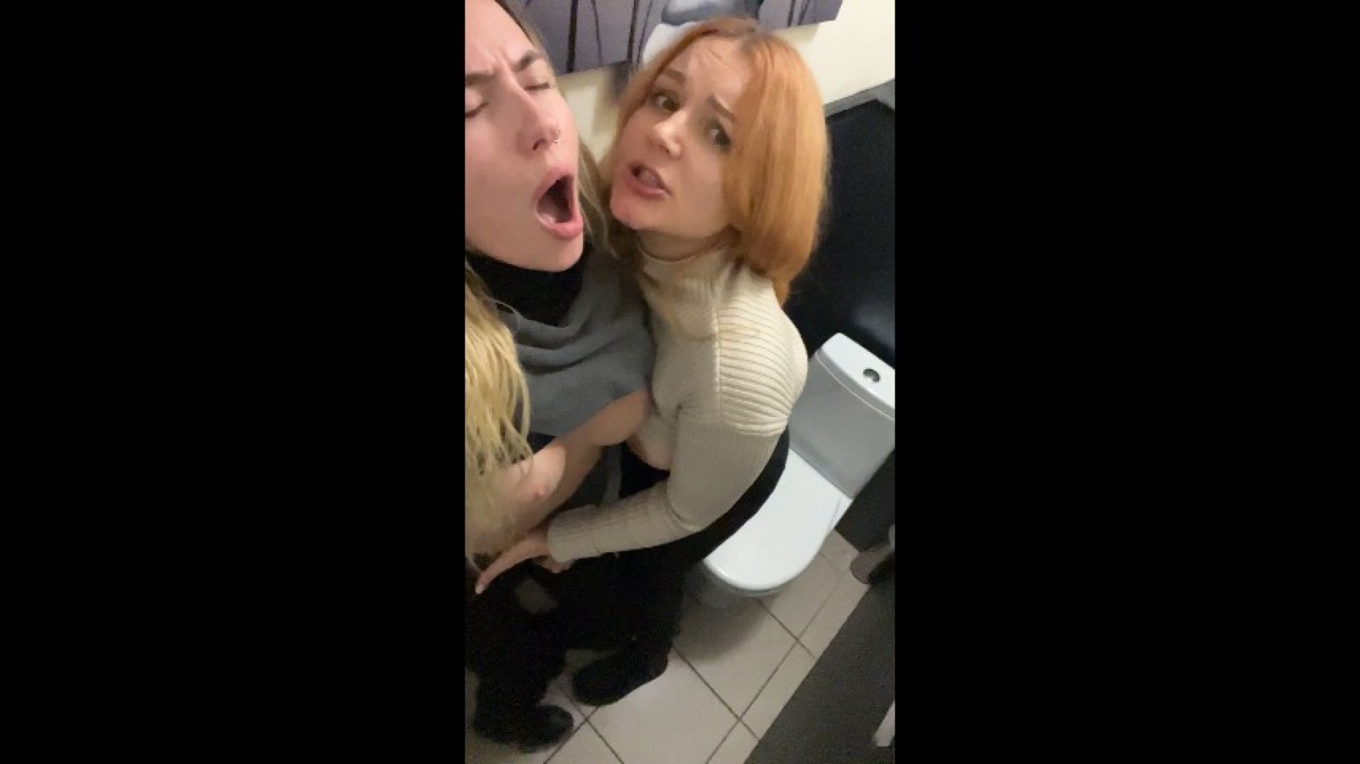 Playing in a bar toilet with my ginger GF