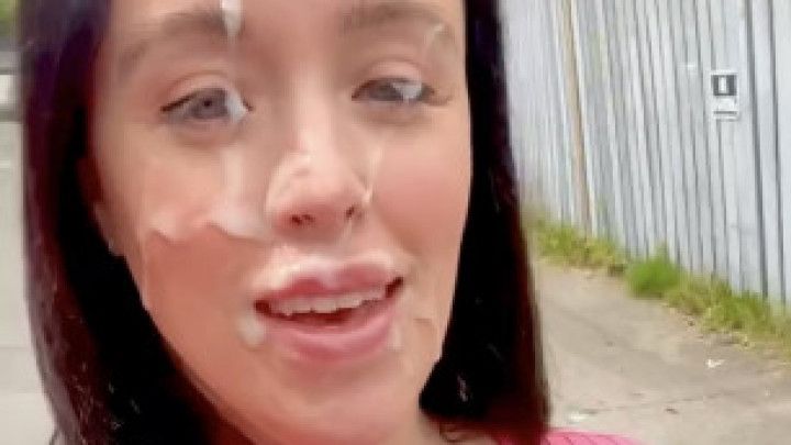 outdoor BJ and epic facial with cum walk