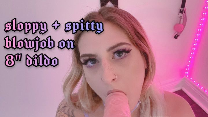 sloppy POV blowjob on 8&quot; dildo