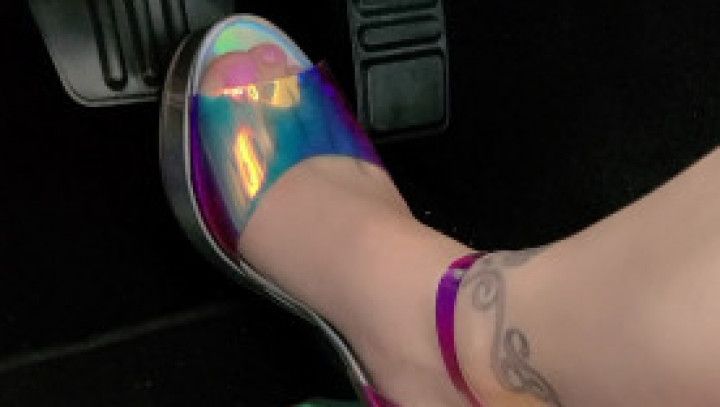 Driving in Rainbow Heels