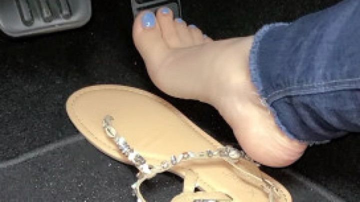 Driving in Shell Sandals and barefoot